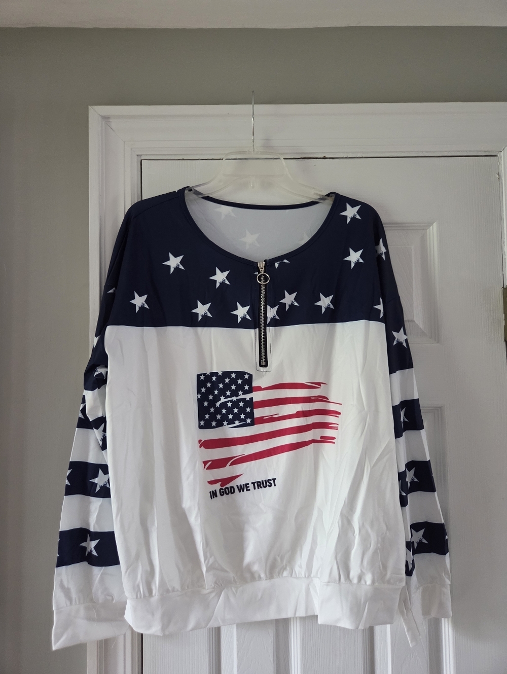 Patriotic Star & Stripe Pullover - Navy & White with Flag Print